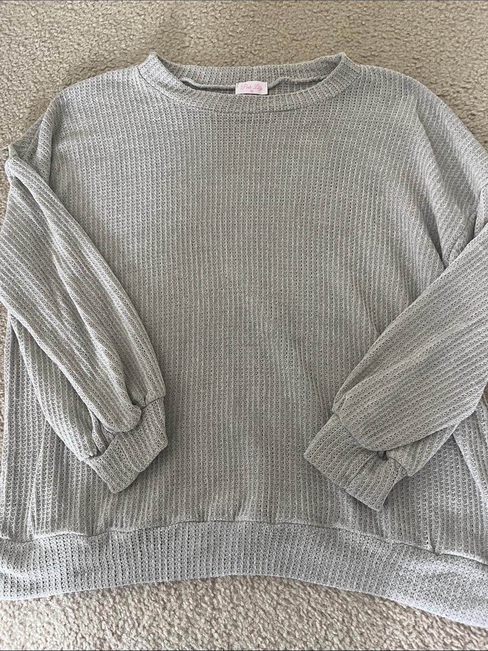 Pink Lily Light Gray Chenille Long Sleeve Women's Sweater